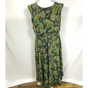 Julian Taylor Womens Dress 12 Green Paisley Sleeveless Round Neck Maxi Ruched
